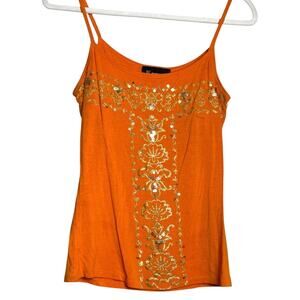 INC International Concepts Y2K Sequined Orange & Gold Camisole Tank Top, Size: S
